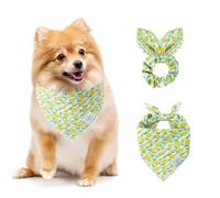 E-Clover Bandanas d'été pour chien et chouchou assorti à rayures vertes avec nœud papillon pour petits chiens, chiot, propriétaire de maman