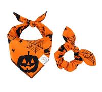 E-Clover Ensemble bandana d'Halloween pour chien et chouchou assorti pour chien citrouille, bandana triangulaire, écharpe pour chiens de petite, moyenne et grande taille, propriétaire de chiens de