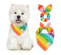E-Clover Ensemble bandanas arc-en-ciel pour chien et chouchou assorti pour fille, écharpe mignonne fierté, bavoirs pour animaux de compagnie avec nœud papillon pour petits chiens, chiot, propriétaire