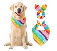 E-Clover Ensemble bandanas arc-en-ciel pour chien et chouchou assorti pour fille, écharpe pour chien fierté, bavoirs, bandana avec nœud papillon pour propriétaire de chiens de taille moyenne et grande