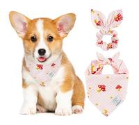 E-Clover Ensemble bandanas pour chien à carreaux rose et chouchou assorti pour fille avec nœud papillon pour petits chiens, propriétaire, maman, printemps