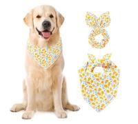 E-Clover Ensemble bandanas pour chien à motif floral jaune et chouchou assorti avec nœud papillon pour chien de taille moyenne et grande propriétaire, maman, printemps été