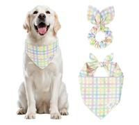 E-Clover Ensemble bandanas pour chien de printemps et Pâques et chouchou assorti - Écharpe mignonne pour chien fille - Bandana avec nœud papillon - Pour propriétaire de chiens de taille moyenne et