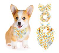E-Clover Ensemble bandanas pour chien et chouchou assorti à motif floral jaune avec nœud papillon pour petits chiens, propriétaire, maman, printemps