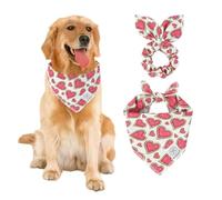 E-Clover Ensemble bandanas rose pastèque et chouchou assorti pour chien avec cœur mignon, bandana avec nœud papillon pour propriétaire de chiens de taille moyenne et grande taille, maman, printemps