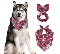 E-Clover Ensemble de bandanas d'Halloween et chouchou assorti pour chien citrouille, bavoirs pour animaux de compagnie avec nœud papillon pour propriétaire de chiens de taille moyenne et grande