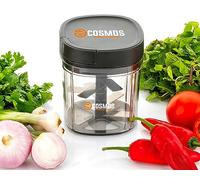 E-Cosmos Hachoir manuel de 900 ml pour ail, oignon, légumes, fruits, noix, sans BPA, matériau de qualité alimentaire, base antidérapante, hachoir à main pour cuisine - 30 W, transparent