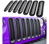 E-cowlboy Lot de 7 inserts en maille pour grille avant pour Jeep Wrangler JK JKU Sport Freedom Rubicon Sahara Unlimited 2007-2018 - Accessoires extérieurs à clipser (noir mat)