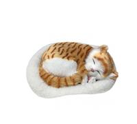 (E)Cute Simulation Sleeping Cat/Dog Plush Doll with Nest Breathing Fluffy Cat/Dog