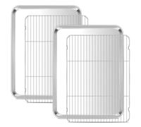 E-far Grande plaque de cuisson avec grille métallique (2 poêles + 2 grilles), 50,8 x 35,6 cm, plaque à biscuits en acier inoxydable et grille de refroidissement pour la cuisson, non toxique, robuste