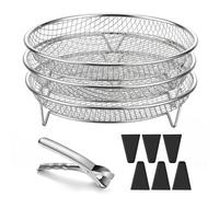 E-far Support de friteuse à air, panier rond de 20,1 cm pour friteuse à air, accessoires pour four, ensemble de grille de déshydratation empilable en acier inoxydable à 3 niveaux pour rôtir, avec