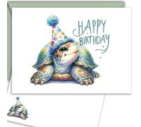 E&G Klasse Animal Aqaurell Carte postale de félicitations avec enveloppe vert clair Motif animaux mignons imprimés Happy Birthday (tortue)