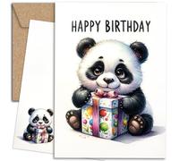 E&G Klasse Carte d'anniversaire Aquarelle Animaux - Carte de félicitations - Carte postale avec enveloppe en papier Kraft - Animaux mignons avec Happy Birthday imprimé (Panda)