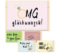 E&G Klasse Lot de 5 cartes de vœux de mariage avec enveloppes pour adulte - Format A6 - Multicolore - Cartes postales de félicitations - Mr and Mrs Just Married Love