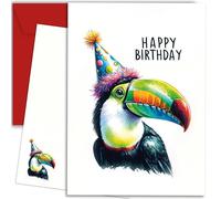 E&G Klasse Tier Aqaurell Carte postale de félicitations avec enveloppe rouge Motif animaux mignons imprimés avec inscription Happy Birthday (toucan)