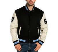e Genius Beverly Hills Cop Eddie Murphy Veste de baseball vintage pour homme - Manches corsage en laine véritable/imitation, Noir uni vintage + manches en cuir, L