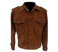 e_Genius Rubber Soul Beatles John Lenon Veste en daim vintage pour homme, John Lenon - Marron, M