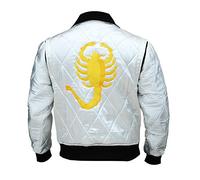 e_Genius Ryan Gosling Drive Scorpion Veste bomber en satin blanc pour homme, White Drive Veste en satin, XL