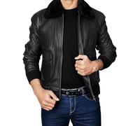 e Genius Veste en cuir pour homme G-1 style aviateur Bomber avec col en fourrure amovible - Noir & Marron | Cuir véritable et imitation Cuir Style pilote de vol, XL