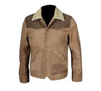 e_Genius Yellow-Rock Cowboy Veste en daim marron avec col en fourrure pour homme, Veste en daim marron, M