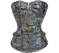 e-girl Corset Overbust Lace up Corset Mince Retro Plastique désossée femme,C636,Argenté,S