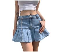 E-Girl Jupe en jean plissée pour adolescente et fille - Mini jupe en jean Y2K - Stretch - Jupe d'été - Jupe crayon sexy - Gothique - Avec boutons - Jupe de hanche, bleu clair, S