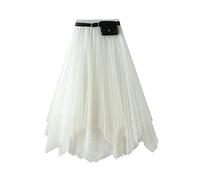 E-Girl Jupe Irrégulier Unie Femme Blanc Jupe Dentelle Maxi,Taille Unique,S8808