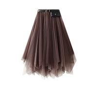 E-Girl Jupe Irrégulier Unie Femme Marron Jupe Dentelle Maxi,Taille Unique,S8808