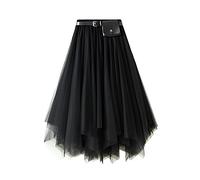 E-Girl Jupe Irrégulier Unie Femme Noir Jupe Dentelle Maxi,Taille Unique,S8808