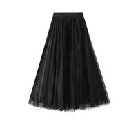 e-girl Jupe plissée Femme à Pois Tulle Jupe mi-Longue Taille Haute,Noir,Taille Unique,CSK3618