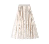 E-Girl Jupe Trapèze Fleurie Femme Beige Jupe Dentelle Maxi,Taille Unique,S0851