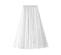E-Girl Jupe Trapèze Fleurie Femme Blanc Jupe Dentelle Maxi,Taille Unique,S0851