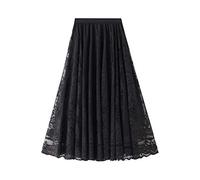 E-Girl Jupe Trapèze Fleurie Femme Noir Jupe Dentelle Maxi,Taille Unique,S0851