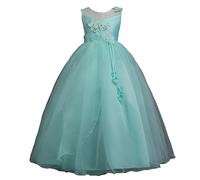 e-girl Robe Fille sans Manche Asymétrique Dentelle Tulle,Vert,140