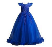 e-girl Robe Fille sans Manche Broderie Fleurs Tulle,Bleu,130