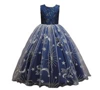 e-girl Robe Fille sans Manche Dentelle Tulle Princesse,Bleu foncé,160