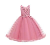 e-girl Robe Fille sans Manche Tulle Princesse Brodée,Rose foncé,110