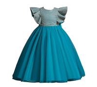 e-girl Robe pour Filles Princesse Bleu du lac sans Manche Robes de Bal Tulle Robe de Soirée de Mariage Enfants Brodées 3-4 Ans,E338