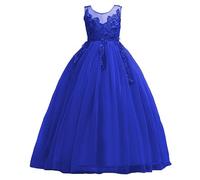 e-girl Robe pour Filles Princesse Bleu sans Manche Robes de Bal Tulle Robe de Soirée de Mariage Enfants Dentelle 13-14 Ans,E832