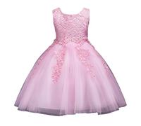 e-girl Robe pour Filles Princesse Rose sans Manche Robes de Bal Tulle Robe de Soirée de Mariage Enfants Dentelle 7-8 Ans,E802