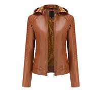e-girl Veste Blouson décontractée Simili Cuir Synthétique Court Femme Blouson À capuche Coupe Ajustée fermeture éclair Automne et hiver,38,P6677