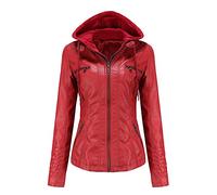 e-girl Veste Cuir Femme Fermeture éclair Veste Motard Similicuir Slim à Capuchon Court Veste,M,C6699N