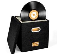 E-HORDE Boîte de rangement pour disques vinyle, boîte de rangement pliable pour disques de 30 cm, peut contenir jusqu'à 90 + disques individuels, organisateur portable pliable pour collectionner