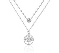 E Jewelry Collier arbre de vie pour femme en argent sterling 925 avec pendentif rond, Argent sterling