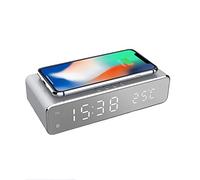 E-JUN LED Alarm Clock Time Temperature Display Wireless Charger Charging Pad Dock, Qi-Certified for iPhone 11, 11 Pro Max, XR, XS Max, XS, X, 8, 8 Plus, 10W Charging Galaxy S10 S9 S8, Note 10 Note 9
