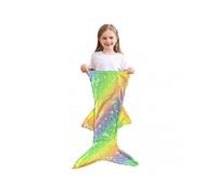 (E)Kids Mermaid Tail Blanket Soft Warm Plush Sleeping Bag Glow in the Dark Wearable Sleeping Sack Photo Prop Throw Blanket
