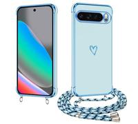 E-Lush Coque pour Google Pixel 10 Pro XL avec Cordon, Coque pour Google Pixel 10 Pro 5G Silicone avec Motif Coeur d'amour Mignon Étui Housse Antichoc avec Collier Réglable Lanyard Case, Or Rose