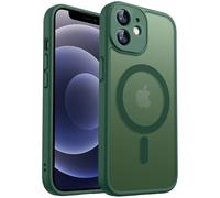 E-Lush Coque pour iPhone 12 Magnétique Compatible avec MagSafe, Etui Translucide Mat Arrière Housse Protection d'objectif Tout Compris Dos Antichoc TPU + PC Bumper Case, Vert