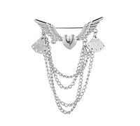 E Men's Suit Brooch Badge Retro Brooches Chain Tassel Pin Women's Collar Pin Clothing Accessories (Silver)