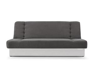E-MEUBLES Canapé Convertible 3 Places avec Coffre - Clic-Clac avec Rangement | Banquette Lit BZ 2 Places - Sofa Bed en Tissu - Cyprus (Gris foncé + Blanc)